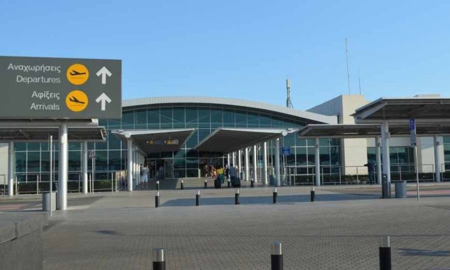 Larnaca Airport pickup area for renting a car in Cyprus