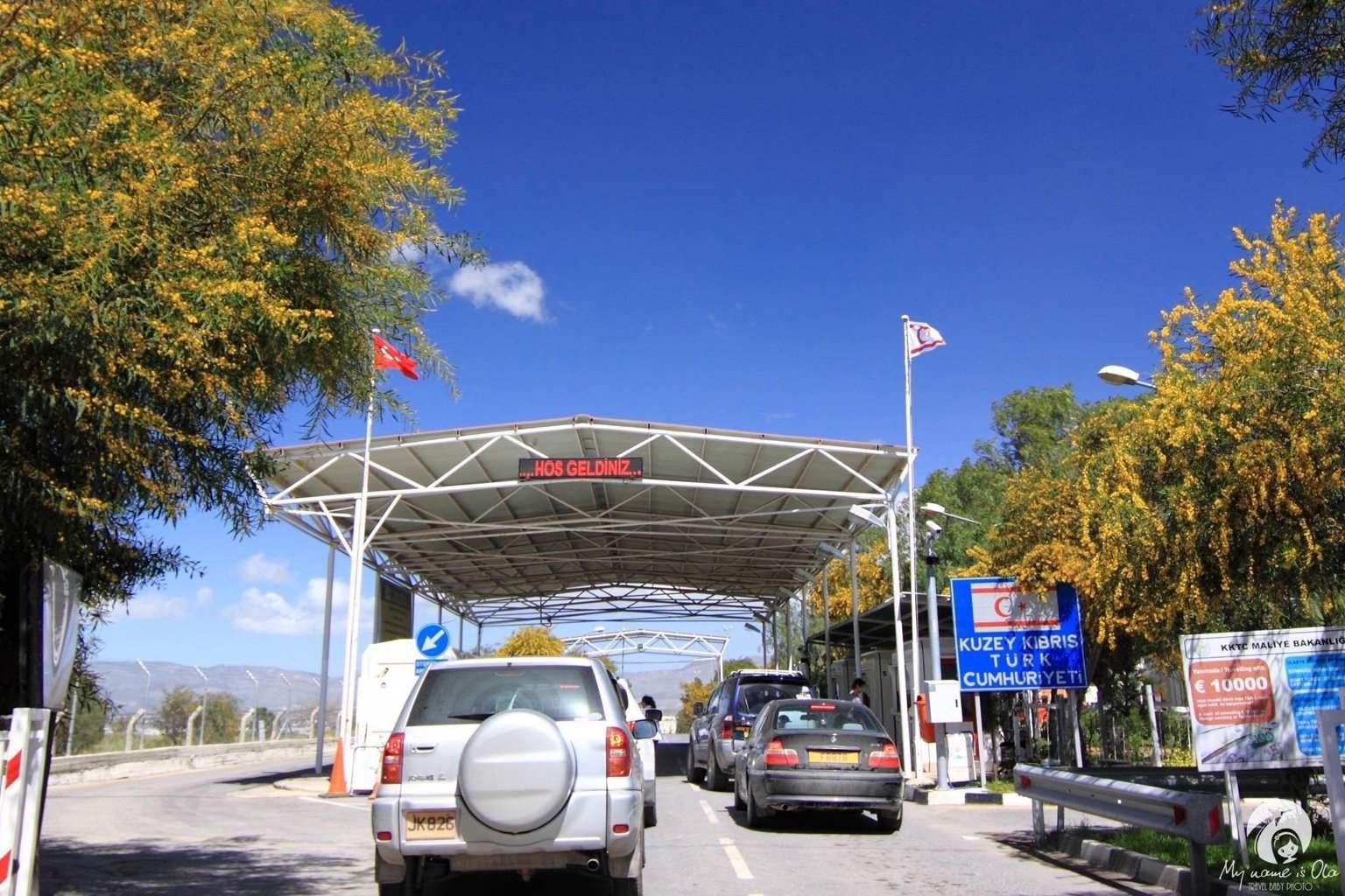 Cars queuing at the Metehan checkpoint in Nicosia for the Northern Cyprus border crossing.